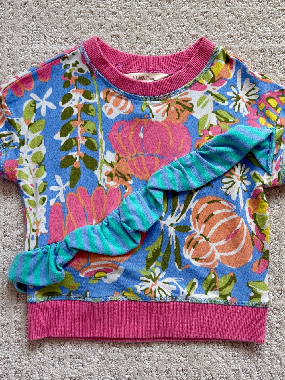 Matilda Jane Multicolor Floral Ruffle Tee in Blue and Pink